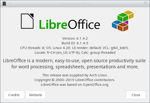 LibreOffice 6.1.4 About
