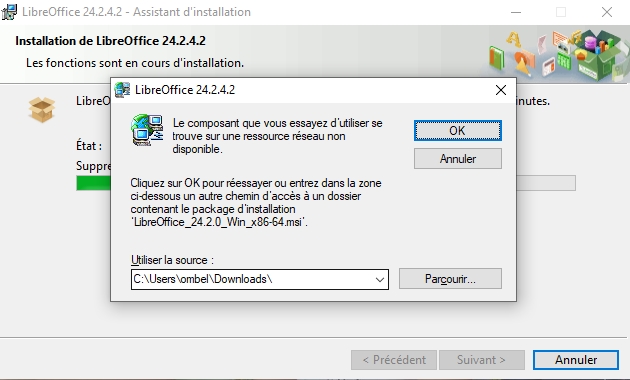 Message d'erreur LibreOffice