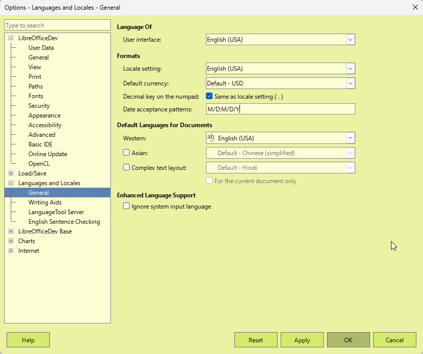 OptionsLanguages&LocalesUSA