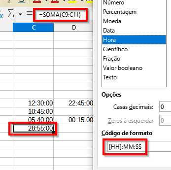 Somar as horas trabalhadas no calc - Português do Brasil - Ask LibreOffice