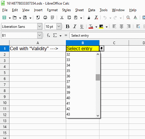 Slider in the Data Validity drop-down list