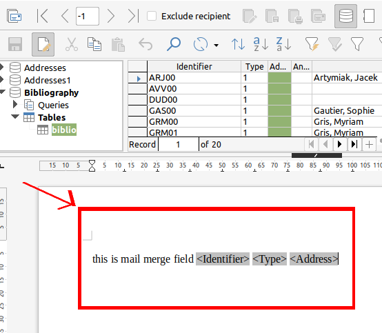 mail merge fields