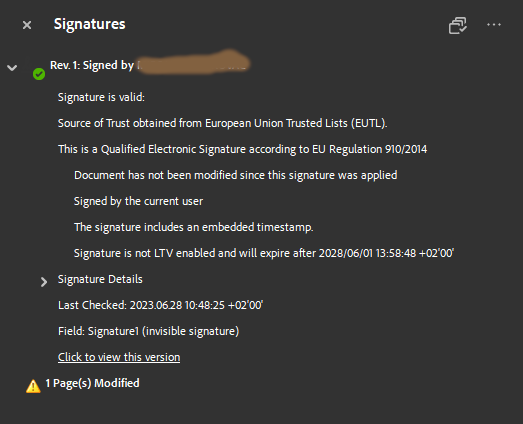 Writer signature 'Modified'