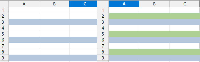 Calc Is there a way of having every third row be colored or