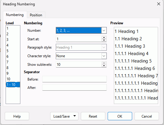 HeadingNumberingWithSubLevels