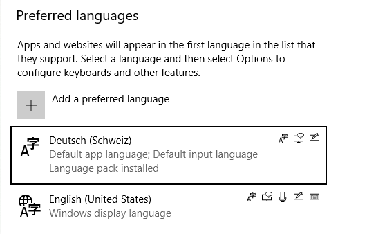 Windows Preferred Languages
