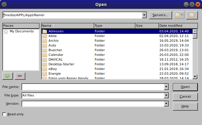 Current open file dialog