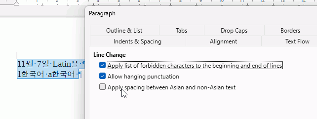 UntickApplySpacingBetweenAsian&LatinText