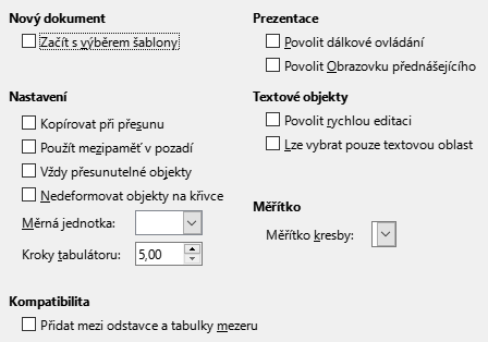 Dialogové okno Možnosti, Obecné pro Impress