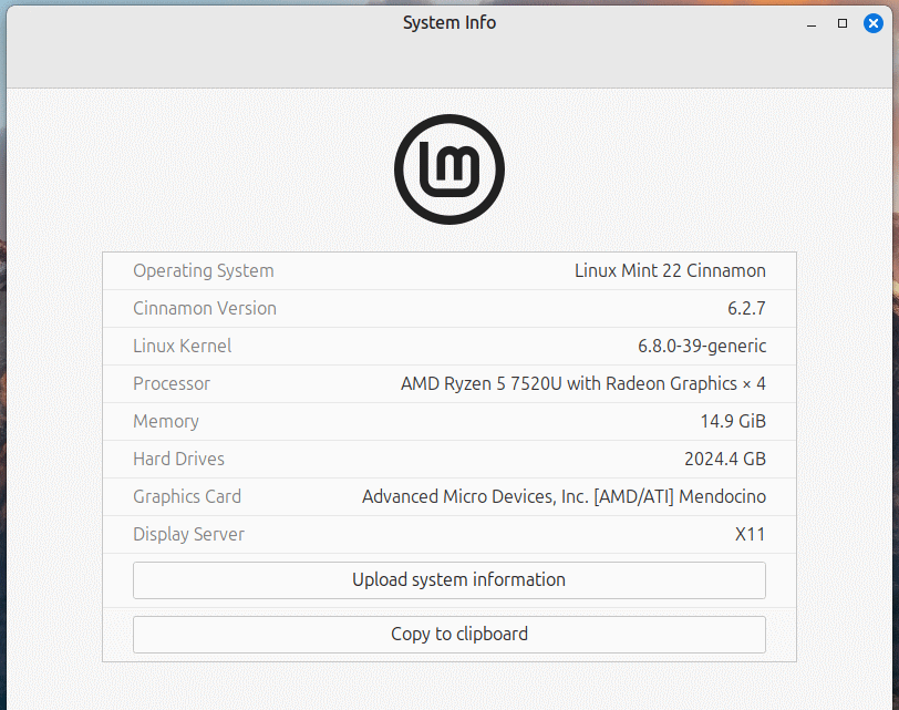 LinuxMint 22 Cinanamon