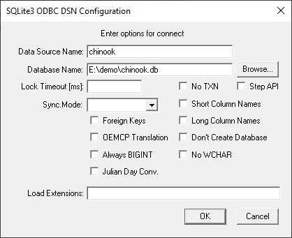 SQLite3 ODBC DSN Configuration