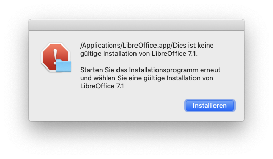 Dies ist keine gültige Installation von LibreOffice 7.1