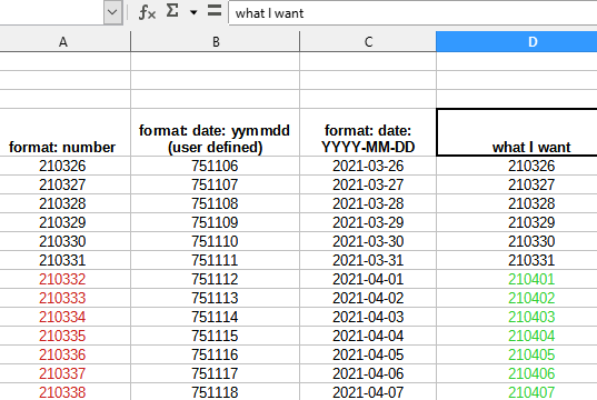 Calc: format date YYMMDD, paste YYMMDD data, extend YYMMDD cells ...