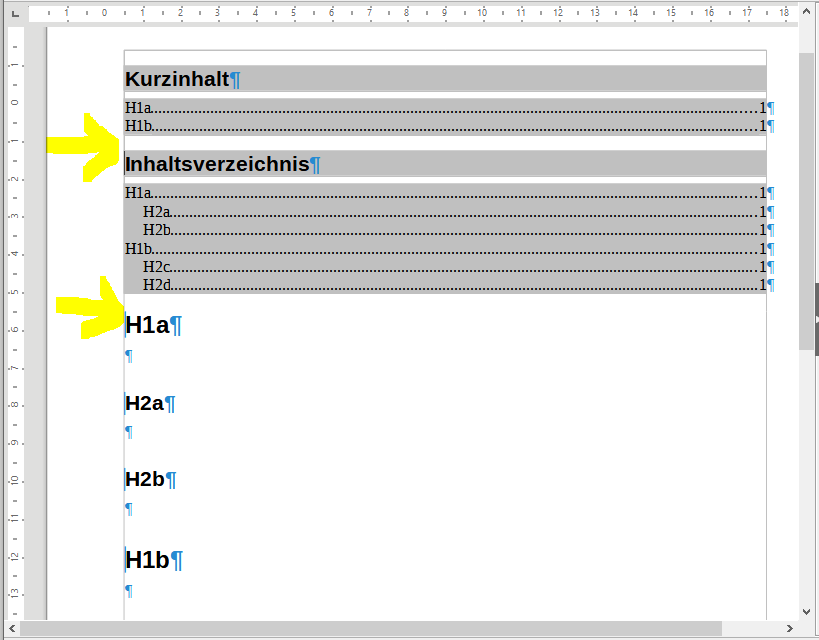 The yellow arrows indicate where I want a page break
