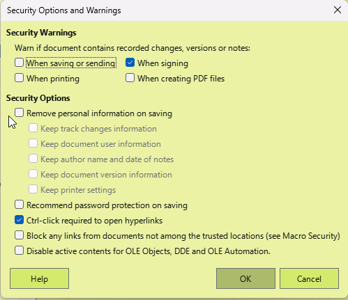 SecurityOptions&Warnings